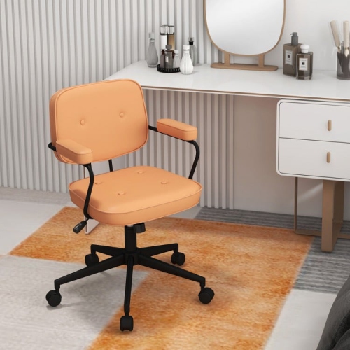 PU Leather Office Chair with Rocking Backrest and Ergonomic Armrests for Comfort