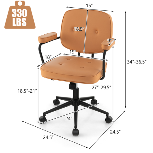 PU Leather Office Chair with Rocking Backrest and Ergonomic Armrests for Comfort