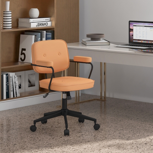 PU Leather Office Chair with Rocking Backrest and Ergonomic Armrests for Comfort