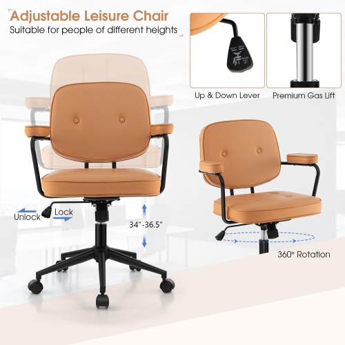 PU Leather Office Chair with Rocking Backrest and Ergonomic Armrests for Comfort