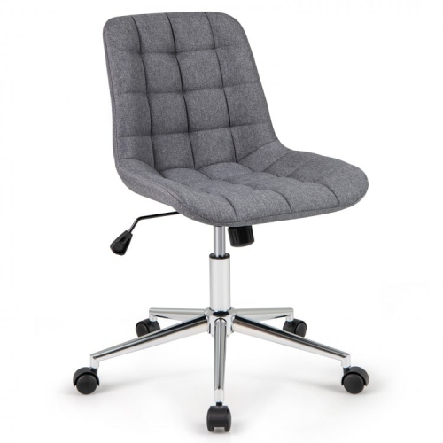 Armless Office Chair with Wheels, Adjustable Height, Upholstered Vanity Seat