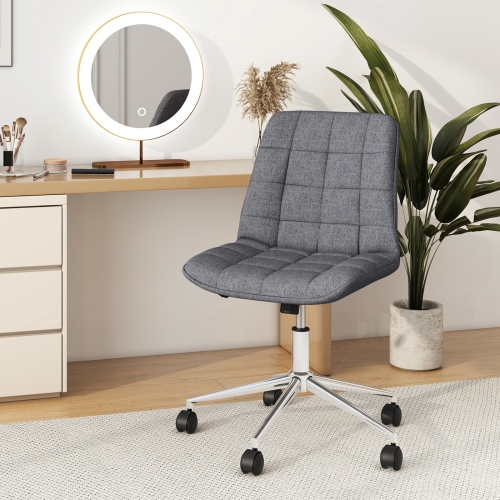 Armless Office Chair with Wheels, Adjustable Height, Upholstered Vanity Seat