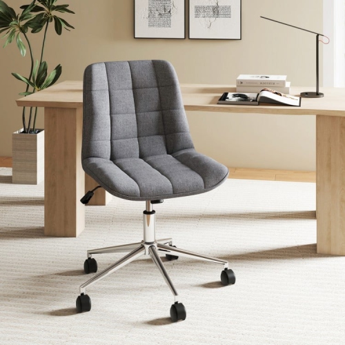 Armless Office Chair with Wheels, Adjustable Height, Upholstered Vanity Seat
