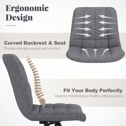 Armless Office Chair with Wheels, Adjustable Height, Upholstered Vanity Seat