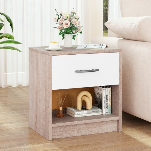 Modern Nightstand with Drawer and Open Shelf – Bedside Storage Table for Small Spaces