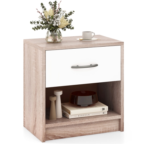 Modern Nightstand with Drawer and Open Shelf – Bedside Storage Table for Small Spaces