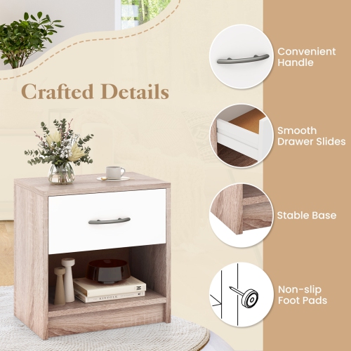 Modern Nightstand with Drawer and Open Shelf – Bedside Storage Table for Small Spaces