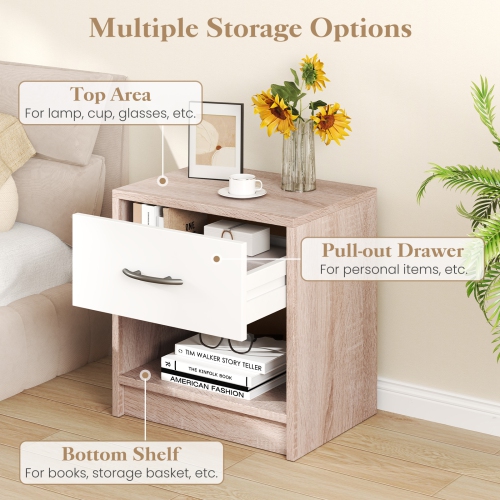 Modern Nightstand with Drawer and Open Shelf – Bedside Storage Table for Small Spaces