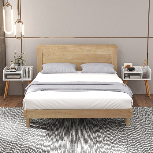 Mid-Century End Table with Storage Shelves – Accent Nightstand for Bedroom