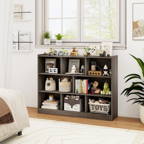 3-Tier Open Bookcase with 8-Cube Floor Standing Storage Shelves for Display