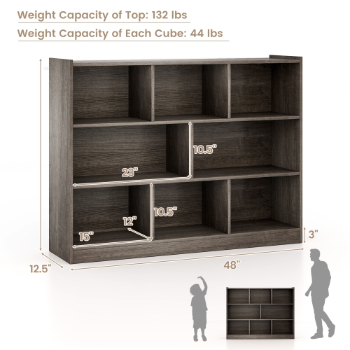 3-Tier Open Bookcase with 8-Cube Floor Standing Storage Shelves for Display