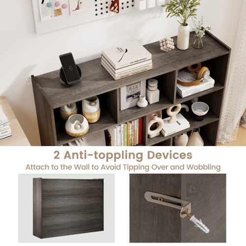 3-Tier Open Bookcase with 8-Cube Floor Standing Storage Shelves for Display