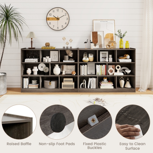 3-Tier Open Bookcase with 8-Cube Floor Standing Storage Shelves for Display