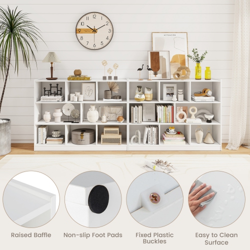 Bibliothèque ouverte à 3 niveaux avec 8 tablettes de rangement sur pied pour présentoir