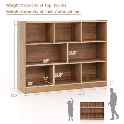 3-Tier Open Bookcase with 8-Cube Floor Standing Storage Shelves for Display
