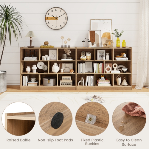 3-Tier Open Bookcase with 8-Cube Floor Standing Storage Shelves for Display