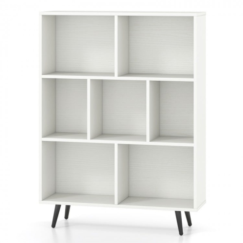7-Cube Display Bookcase with Tapered Metal Legs for Living Room or Office