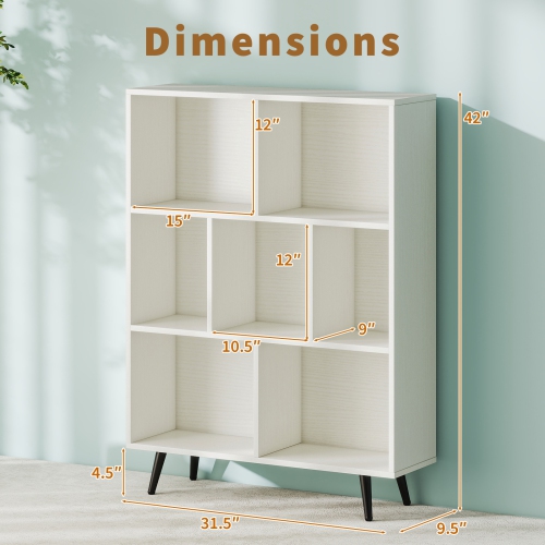 7-Cube Display Bookcase with Tapered Metal Legs for Living Room or Office