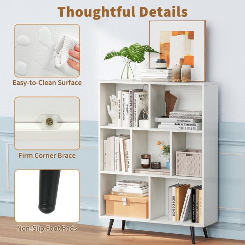 7-Cube Display Bookcase with Tapered Metal Legs for Living Room or Office