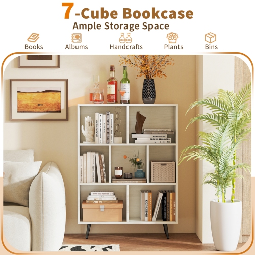 7-Cube Display Bookcase with Tapered Metal Legs for Living Room or Office