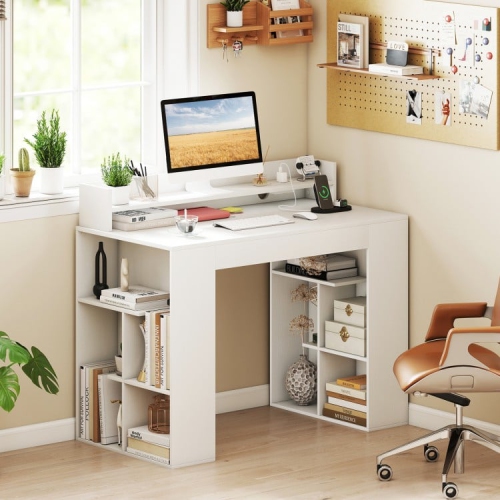 Computer Desk with Power Outlets and 2 Bookcases for Home Office Storage