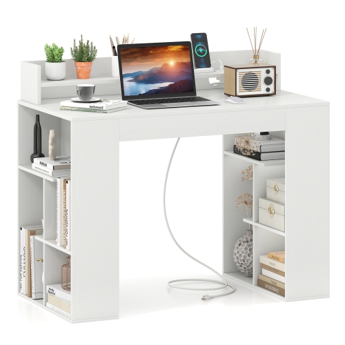 Computer Desk with Power Outlets and 2 Bookcases for Home Office Storage