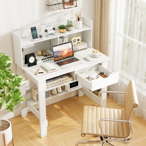 Home Office Computer Desk with Storage Shelves and Drawer, Ideal for Work and Study