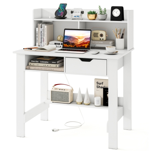 Home Office Computer Desk with Storage Shelves and Drawer, Ideal for Work and Study