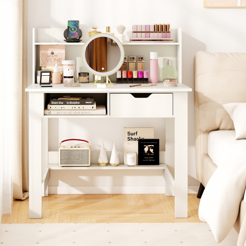 Home Office Computer Desk with Storage Shelves and Drawer, Ideal for Work and Study