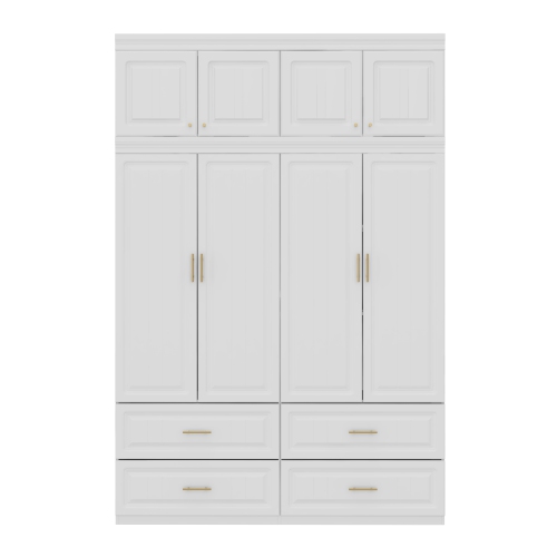 FAMAPY  Modern Armoire Wardrobe Closet With Hanging Rod, Cube Storage & Drawers – Freestanding Mdf Bedroom Organizer In White