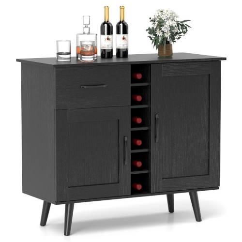 Modern Wine Bar Cabinet with 6-Bottle Rack and Storage for Dining or Living Room
