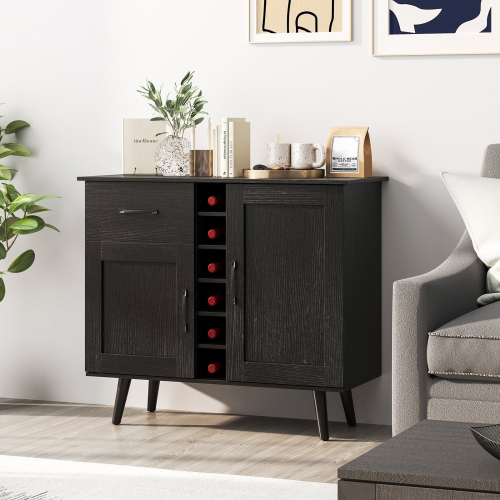 Modern Wine Bar Cabinet with 6-Bottle Rack and Storage for Dining or Living Room