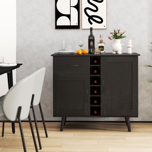Modern Wine Bar Cabinet with 6-Bottle Rack and Storage for Dining or Living Room