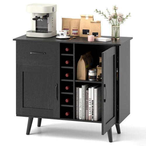 Modern Wine Bar Cabinet with 6-Bottle Rack and Storage for Dining or Living Room