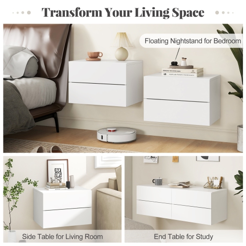 Floating Nightstand with Drawer – Modern Wall Bedside Shelf for Small Spaces