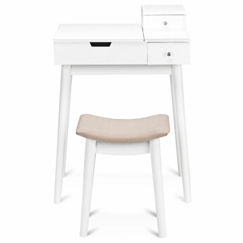 Ensemble de coiffeuse compacte – Bureau de maquillage avec miroir rabattable avec rangement et tabouret