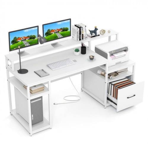 Bureau avec support pour moniteur et tiroir classeur, idéal pour la maison ou le bureau