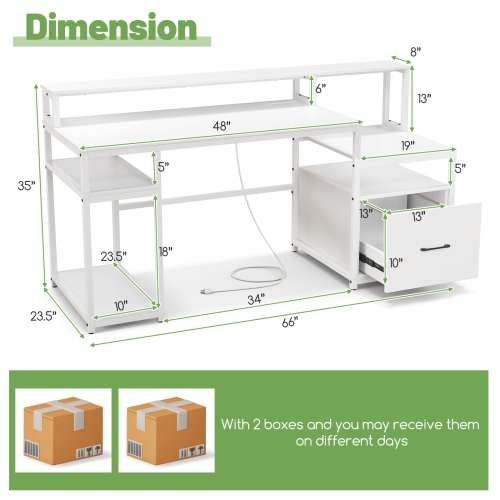 Bureau avec support pour moniteur et tiroir classeur, idéal pour la maison ou le bureau