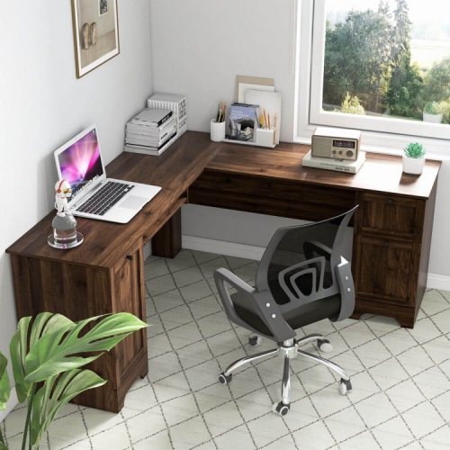 L-Shaped Desk with Storage Drawers and Keyboard Tray, Perfect for Office Setup