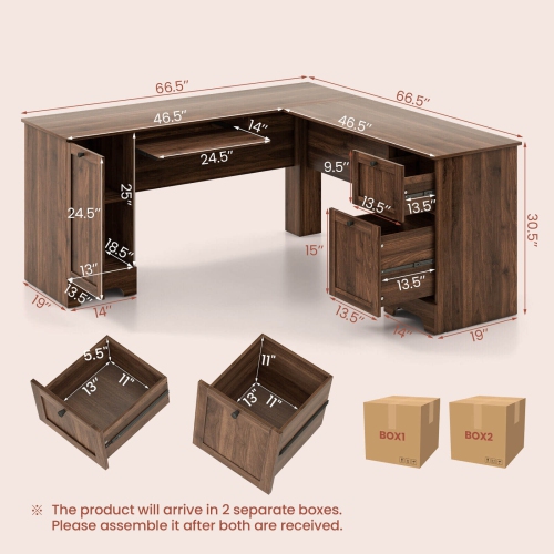 L-Shaped Desk with Storage Drawers and Keyboard Tray, Perfect for Office Setup