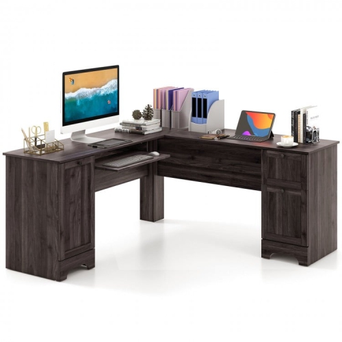 L-Shaped Desk with Storage Drawers and Keyboard Tray, Perfect for Office Setup