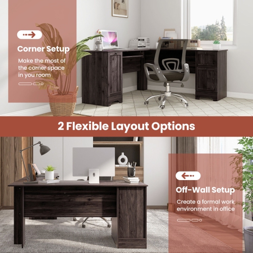 L-Shaped Desk with Storage Drawers and Keyboard Tray, Perfect for Office Setup