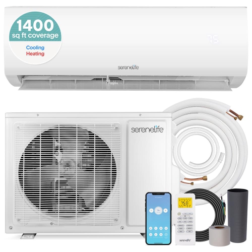 SereneLife 24,000 BTU Mini Split AC & Heater, 208V Wall-Mounted Indoor/Outdoor Units, WiFi, Install Kit, Cools & Heats Rooms Up to 1400 Sq. Ft. –
