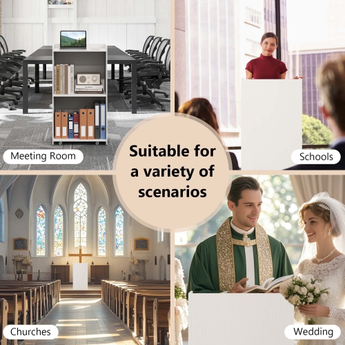 Gymax Set of 2 Rolling Podium Stand Mobile Lectern Stand w/ 2 Shelves & Lockable Wheels