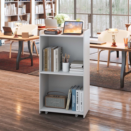 Gymax Set of 2 Rolling Podium Stand Mobile Lectern Stand w/ 2 Shelves & Lockable Wheels