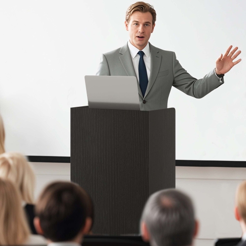 Gymax Set of 2 Rolling Podium Stand Mobile Lectern Stand w/ 2 Shelves & Lockable Wheels