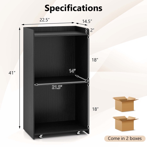 Gymax Set of 2 Rolling Podium Stand Mobile Lectern Stand w/ 2 Shelves & Lockable Wheels