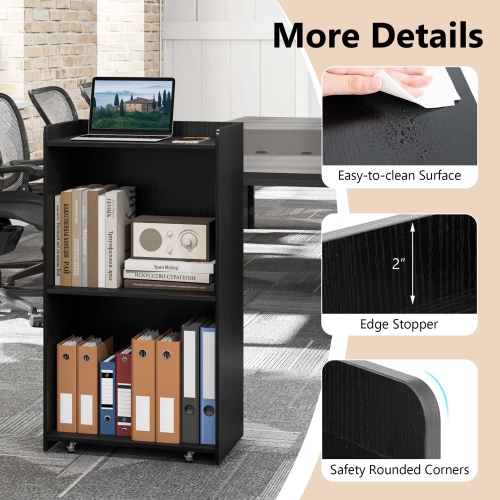 Gymax Set of 2 Rolling Podium Stand Mobile Lectern Stand w/ 2 Shelves & Lockable Wheels