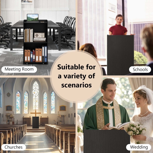 Gymax Set of 2 Rolling Podium Stand Mobile Lectern Stand w/ 2 Shelves & Lockable Wheels