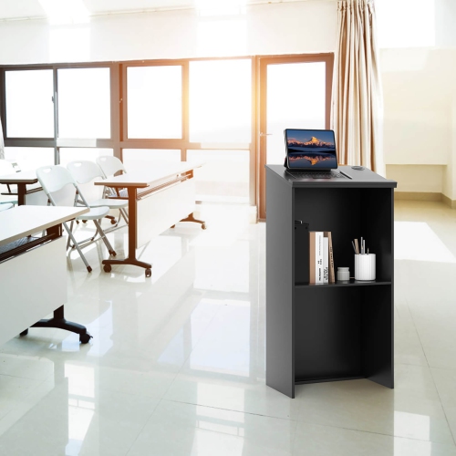 Gymax Podium Stand 46'' Hostess Stand for Speakers w/ Storage Shelf & Cable Holes